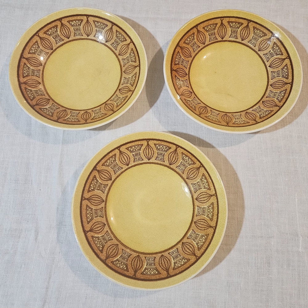 Vintage Yellow and Brown Patterned Dinner Plates